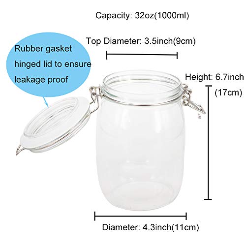 BPFY 4 Pack 32 oz Glass Jars With Airtight Lids And Leak Proof Rubber Gasket, Wide Mouth Mason Jars with Hinged Lids for Food Storage, Cereal, Pasta, Sugar, Beans, Pickle Jars, Kitchen Canisters