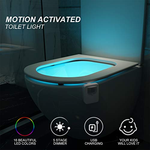 Chunace Rechargeable Toilet Night Light 4 Pack - 16-Color Motion Sensor Activated Bathroom LED Bowl Lamp - Funny Gadgets for Home Decor & Stocking Stuffers - Gag Gift Item for Men, Dad, Boys, Teens