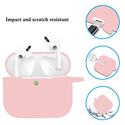 Protective Case Cover for Airpods Pro Charging Case, Upgraded Air Pods Silicone Case Skin Newest with Soft Cute Ball Pom Pom Keychain Kit (A, Pink)