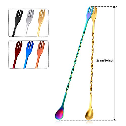 8 pieces Cocktail Spoon Stirring Bar Mixing Long Spoon Stainless Steel Spiral Pattern Cocktail Stirrers spoons, 10 Inch,8 Colors