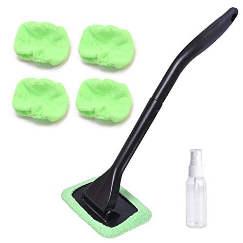 STEVE YIWU Car Window Cleaner, Windshield Cleaning Tool Auto Glass Cleaner Wiper Cars Interior Exterior Window Glass Cleaning Tool, Come with 4 Pads Washer Towel and 30ml Spray Bottle, Use Wet or Dry