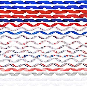 18 Rolls 90 Yards Bulk Patriotic Ribbons Red White Blue Striped Printed Ribbons Assortment 3/8 Grosgrain Ribbon Satin Ribbons Glitter Ribbons Organza Ribbons for 4th of July Craft Gift Wrapping Sewing