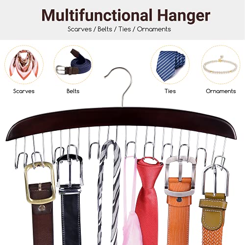 Ohuhu Belt Hanger for Closet, Belt Organizer Bow Holder Hanging Rack with 12 Hooks, Elegant Wooden Belts Organization for Men, Tie Display Holders for Necktie Scarves Clothing Decorations Accessories