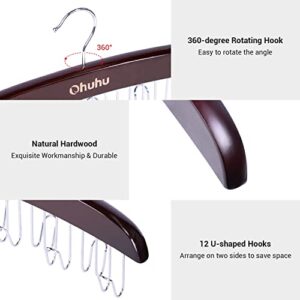 Ohuhu Belt Hanger for Closet, Belt Organizer Bow Holder Hanging Rack with 12 Hooks, Elegant Wooden Belts Organization for Men, Tie Display Holders for Necktie Scarves Clothing Decorations Accessories