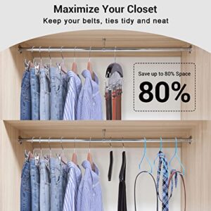 Ohuhu Belt Hanger for Closet, Belt Organizer Bow Holder Hanging Rack with 12 Hooks, Elegant Wooden Belts Organization for Men, Tie Display Holders for Necktie Scarves Clothing Decorations Accessories