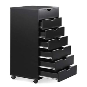 DEVAISE 7-Drawer Chest, Wood Dresser Organizer with Removable Wheels, Storage Cabinet for Bedroom, Living Room, Closet, Black