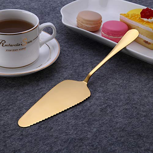 HOMQUEN 6-Piece Gold Serving Flatware Silverware Set,Stainless Steel Serving Utensil Set,Include Cake Server, Slotted Serving Spoon, Serving Spoon, Cold Meat Fork, Butter Knife, Soup Ladle