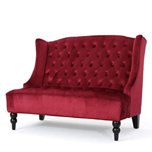 contemporary home living 50.25" wine red and brown traditional button tufted winged loveseat