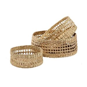 artera round handwoven 3 piece wicker baskets, wall basket decor, lamp shade, seagrass decorative baskets for fruits and decorative collections in kitchens and living areas. (beige)