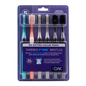 ooak toothbrush, tapered v++arc soft bristles, xl brush head 6 pack - multiple colors