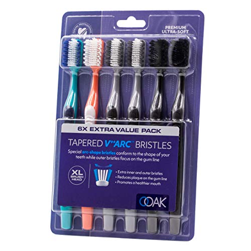 Ooak Toothbrush, Tapered V++Arc Soft Bristles, XL Brush Head 6 Pack - Multiple Colors