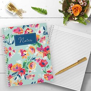 Softcover Festive Floral 8.5" x 11" Spiral Notebook/Journal, 120 College Ruled Pages, Durable Gloss Laminated Cover, White Wire-o Spiral. Made in the USA