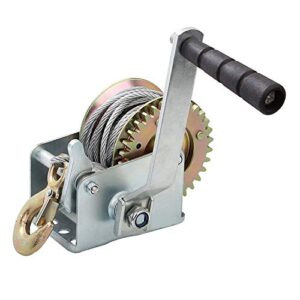 crank winch boat trailer winch 800lbs capacity heavy duty hand winch crank cable gear winch with 26ft wire rope and hook for trailer, boat, atv or deer feeder