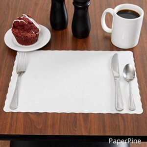 Paper Placemats for Dining Table – Disposable Scalloped Edges Blank Table Mats Great for Parties and Christmas Table Decorations 10"x14" 47 Pack (White)