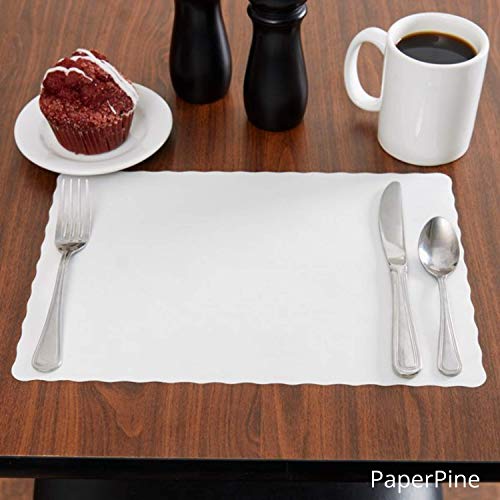 Paper Placemats for Dining Table – Disposable Scalloped Edges Blank Table Mats Great for Parties and Christmas Table Decorations 10"x14" 47 Pack (White)