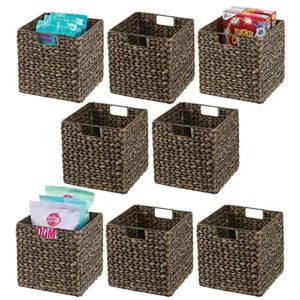 mdesign natural woven hyacinth cube storage bin basket organizer with handles for kitchen pantry, cabinet, cupboard, shelf/cubby organization, hold food, drinks, snacks, appliances, 8 pack, black wash