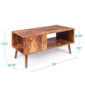 Best Choice Products Wooden Mid-Century Modern Coffee Table, Accent Furniture for Living Room, Indoor, Home Décor w/Open Storage Shelf, Wood Grain Finish - Brown