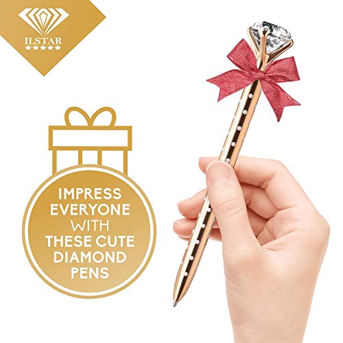 4 Big Diamond Pens Rose Gold & Silver – 4 Black Ink Refills & Cute Velvet Gift Bag, Top Cool School & Bling Office Supplies for Women Girls Coworker, Fancy Crystal Jewel Writing Ballpoint Pen Bulk Set