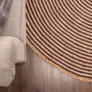 SUPERIOR Braided Jute 4' Round Round Indoor Area Rug, Purple