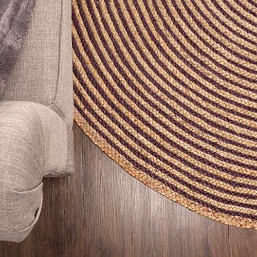 SUPERIOR Braided Jute 4' Round Round Indoor Area Rug, Purple