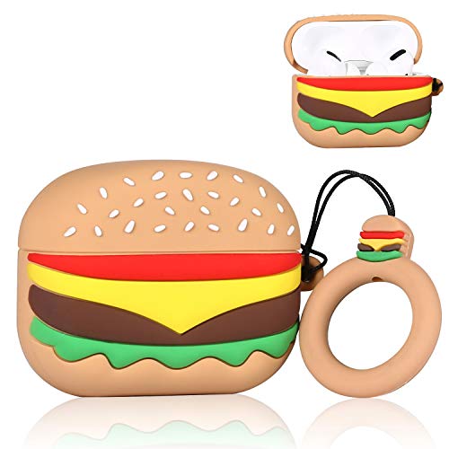 Coralogo Case for Airpods Pro 2019/Pro 2 Gen 2022 Cute, 3D Unique Character Soft Silicone Cartoon Airpod Skin Funny Fun Cool Keychain Design Kids Teens Girls Boys Cover Cases Air pods Pro (Hamburger)