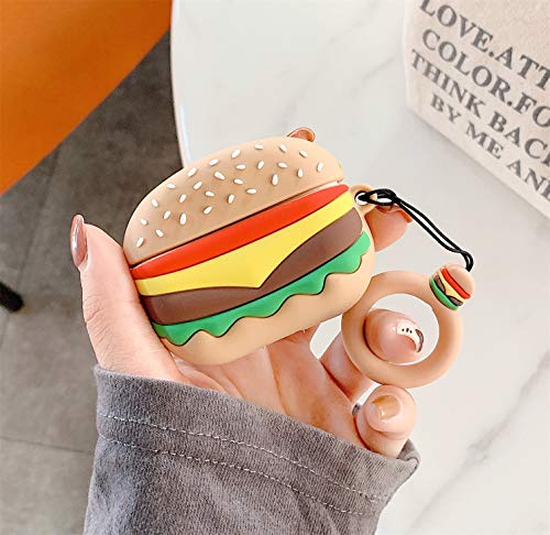 Coralogo Case for Airpods Pro 2019/Pro 2 Gen 2022 Cute, 3D Unique Character Soft Silicone Cartoon Airpod Skin Funny Fun Cool Keychain Design Kids Teens Girls Boys Cover Cases Air pods Pro (Hamburger)