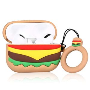 Coralogo Case for Airpods Pro 2019/Pro 2 Gen 2022 Cute, 3D Unique Character Soft Silicone Cartoon Airpod Skin Funny Fun Cool Keychain Design Kids Teens Girls Boys Cover Cases Air pods Pro (Hamburger)