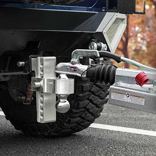 YITAMOTOR Adjustable Trailer Hitch, Fits 2-Inch Receiver, 8-Inch Drop Hitch, Aluminum Tow Hitch, Ball Mount, 2 and 2-5/16 inch Combo Stainless Steel Tow Balls with Double Key Locks, Silver