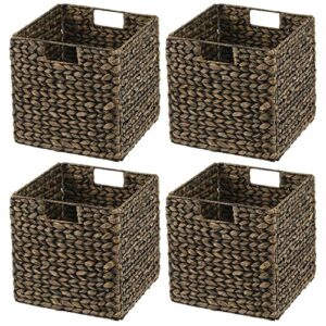 mDesign Natural Woven Hyacinth Cube Storage Bin Basket Organizer with Handles for Kitchen Pantry, Cabinet, Cupboard, Shelf/Cubby Organization, Hold Food, Drinks, Snacks, Appliances, 4 Pack, Black Wash