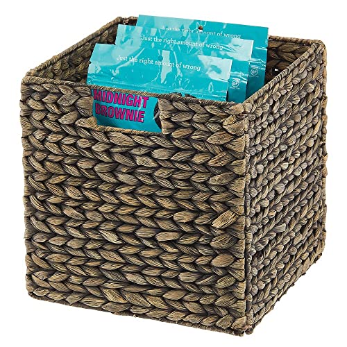 mDesign Natural Woven Hyacinth Cube Storage Bin Basket Organizer with Handles for Kitchen Pantry, Cabinet, Cupboard, Shelf/Cubby Organization, Hold Food, Drinks, Snacks, Appliances, 4 Pack, Black Wash