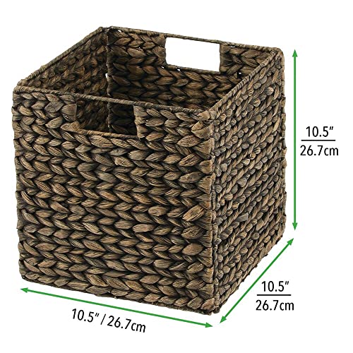 mDesign Natural Woven Hyacinth Cube Storage Bin Basket Organizer with Handles for Kitchen Pantry, Cabinet, Cupboard, Shelf/Cubby Organization, Hold Food, Drinks, Snacks, Appliances, 4 Pack, Black Wash