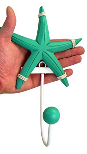 Blue and Teal Wooden Starfish Wall Hooks, Set of 2, 10 1/2 Inch