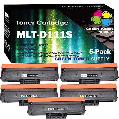 (Pack of 5) Compatible Replacement for Samsung MLT-D111S D111S 111S Toner Cartridge MLTS111S for Used in Printer Xpress M2020 M2020W M2022 M2022W M2024 M2026 M2070 M2070W M2078, by GTS