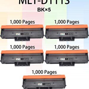 (Pack of 5) Compatible Replacement for Samsung MLT-D111S D111S 111S Toner Cartridge MLTS111S for Used in Printer Xpress M2020 M2020W M2022 M2022W M2024 M2026 M2070 M2070W M2078, by GTS