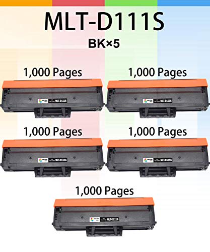 (Pack of 5) Compatible Replacement for Samsung MLT-D111S D111S 111S Toner Cartridge MLTS111S for Used in Printer Xpress M2020 M2020W M2022 M2022W M2024 M2026 M2070 M2070W M2078, by GTS