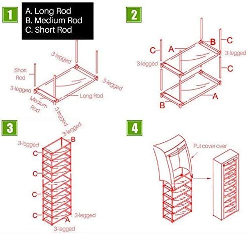 Mandorra 10 Layer 9 Grid Shoe Rack Shelf Storage Closet Organizer Cabinet Multiple Colors (Pink)