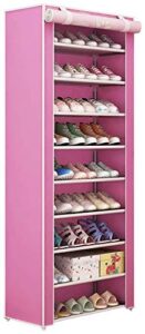 mandorra 10 layer 9 grid shoe rack shelf storage closet organizer cabinet multiple colors (pink)