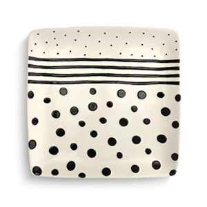demdaco dots and stripes black and white 11 x 11 ceramic stoneware square platter