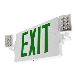 lfi lights - thin hardwired all led combo exit sign emergency light - green battery backup - ul listed - combotg (1 pack)