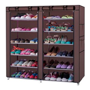 amuxing shoe rack portable shoe storage organizer 6 tiers boots rack with nonwoven fabric dustproof cover (brown)