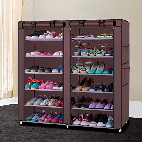 Amuxing Shoe Rack Portable Shoe Storage Organizer 6 Tiers Boots Rack with Nonwoven Fabric Dustproof Cover (Brown)