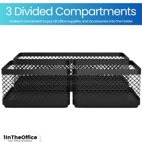 1InTheOffice Mesh Collection Desk Drawer Organizer Tray 3 Compartment - Stackable, Matte Black