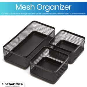 1InTheOffice Mesh Collection Desk Drawer Organizer Tray 3 Compartment - Stackable, Matte Black