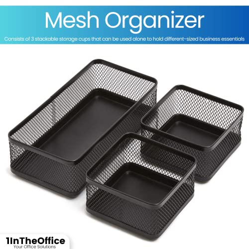 1InTheOffice Mesh Collection Desk Drawer Organizer Tray 3 Compartment - Stackable, Matte Black