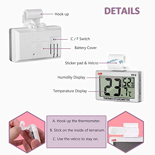 capetsma Reptile Thermometer, Digital Thermometer Hygrometer for Reptile Terrarium, Temperature and Humidity Monitor in Acrylic and Glass Terrarium,Accurate - Easy to Read - No Messy Wires… (1 Pack)