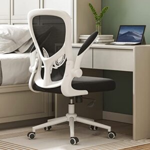 hbada ergonomic office chair work desk chair computer breathable mesh chair with adjustable lumbar support and flip up arms, white