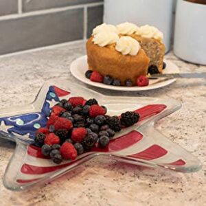 Patriotic American Star Red White Blue 13 x 13 Glass Independence Day Platter