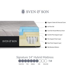 Sven & Son King Hybrid Mattress 14" Bamboo Charcoal and Luxury Cool Gel Memory Foam, Motion ISOLATING Springs, Designed in USA(King, Mattress Only 14")