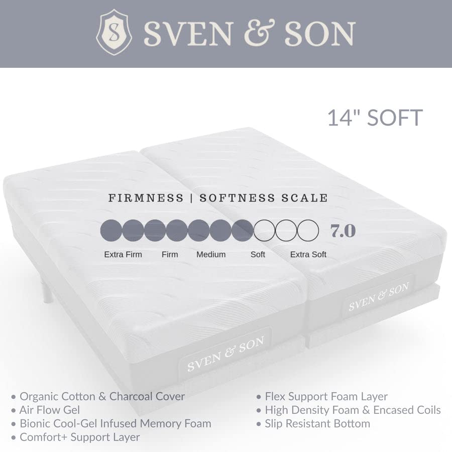 Sven & Son King Hybrid Mattress 14" Bamboo Charcoal and Luxury Cool Gel Memory Foam, Motion ISOLATING Springs, Designed in USA(King, Mattress Only 14")