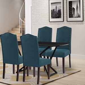 LSSPAID Dining Chairs Set of 4, High Back Fabric Upholstered Parsons Dining Room Chairs, Nail Head Trim Dining Chair, Turquoise